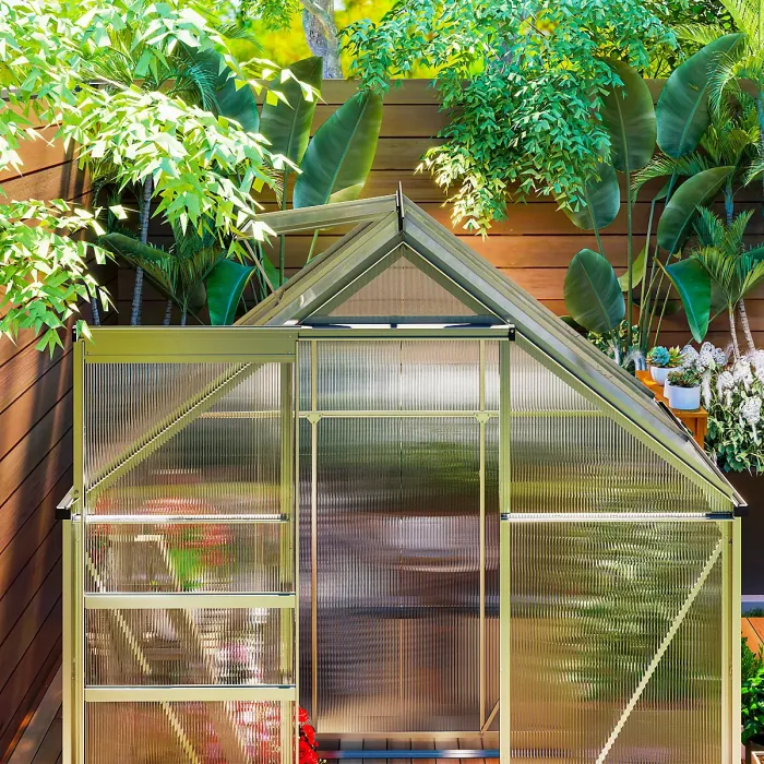 Outsunny Polycarbonate Walk-in Garden Greenhouse w/ Sliding Door Silver Tone