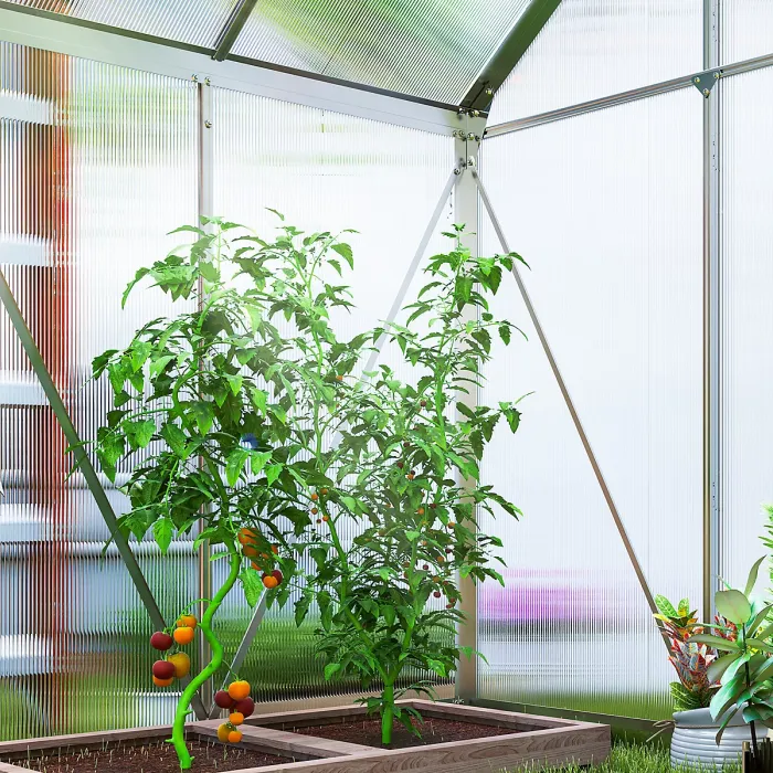 Outsunny Polycarbonate Walk-in Garden Greenhouse w/ Sliding Door Silver Tone