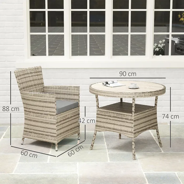 Outsunny Rattan Dining Set for 4 with Cushions for Patio, Balcony, Grey