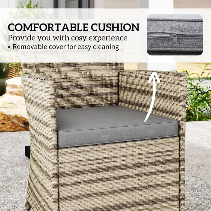 Outsunny Rattan Dining Set for 4 with Cushions for Patio, Balcony, Grey