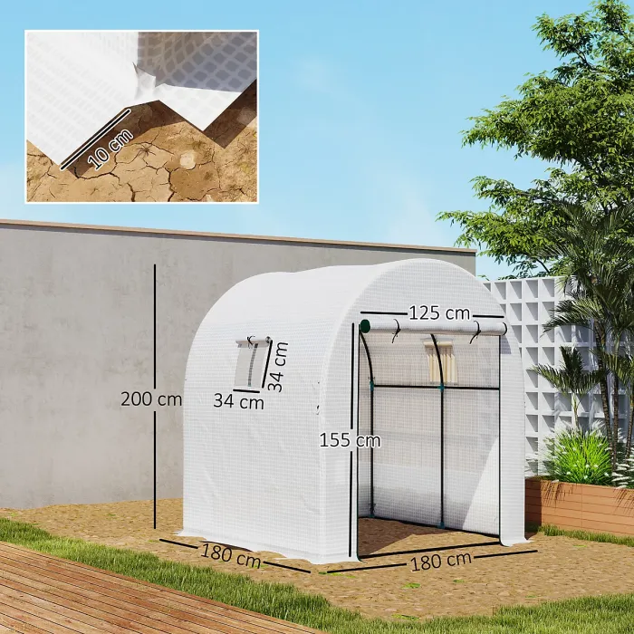 Outsunny 1.8 x 1.8 x 2m Polytunnel Greenhouse with Doors and Mesh Windows