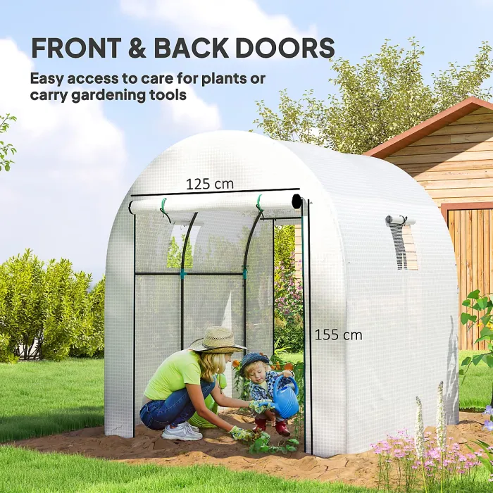 Outsunny 1.8 x 1.8 x 2m Polytunnel Greenhouse with Doors and Mesh Windows
