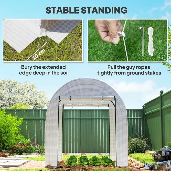 Outsunny 1.8 x 1.8 x 2m Polytunnel Greenhouse with Doors and Mesh Windows