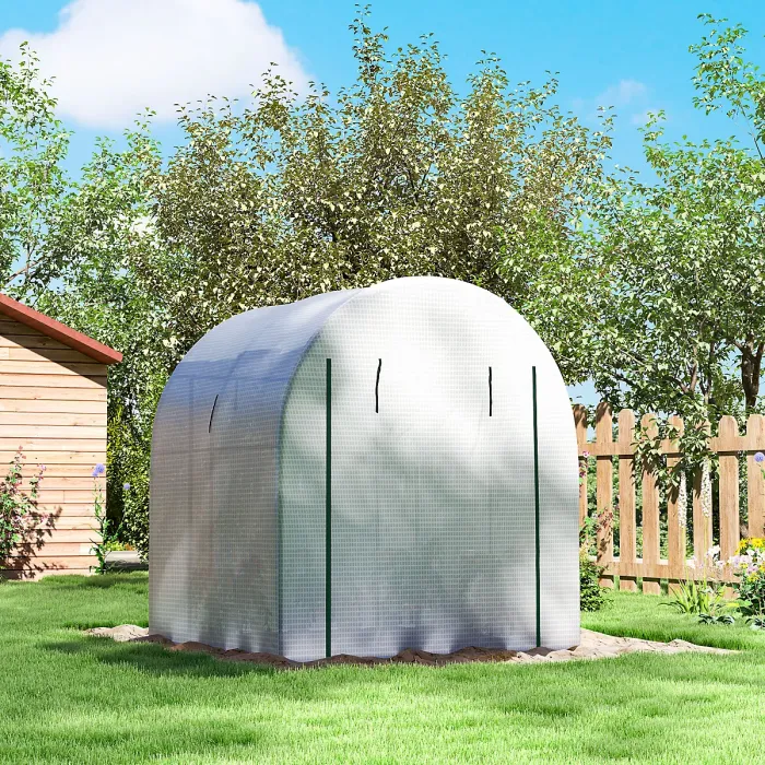 Outsunny 1.8 x 1.8 x 2m Polytunnel Greenhouse with Doors and Mesh Windows