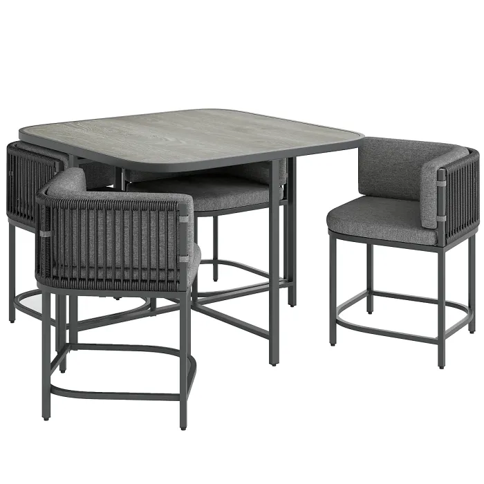 Outsunny 4 Seater Rattan Dining Set with Cushions, Charcoal Grey