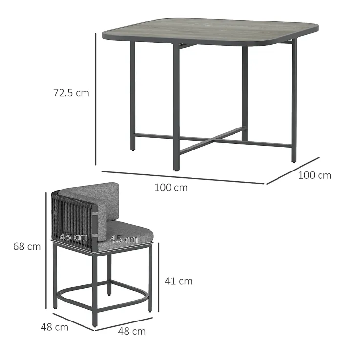 Outsunny 4 Seater Rattan Dining Set with Cushions, Charcoal Grey