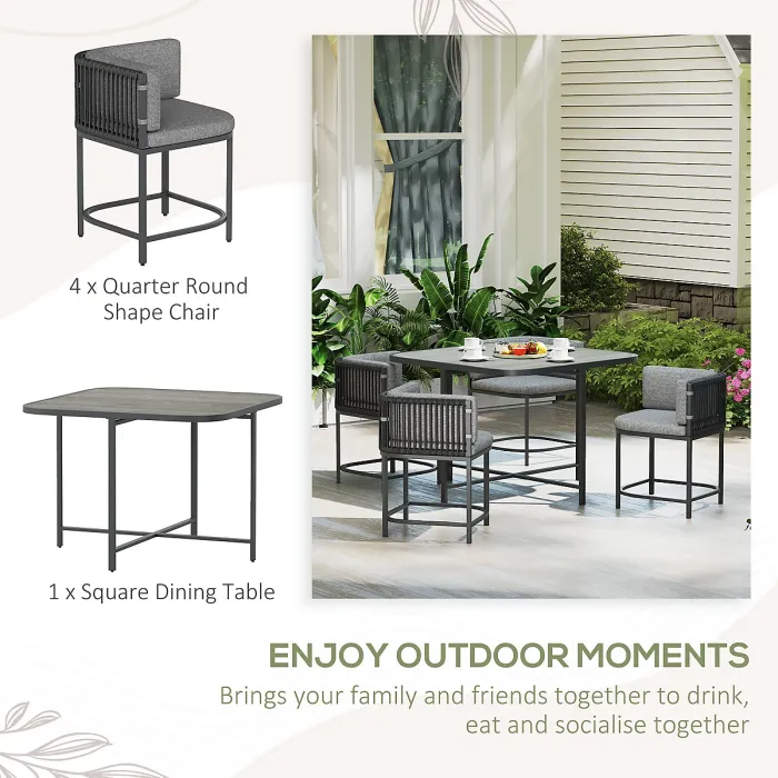 Outsunny 4 Seater Rattan Dining Set with Cushions, Charcoal Grey