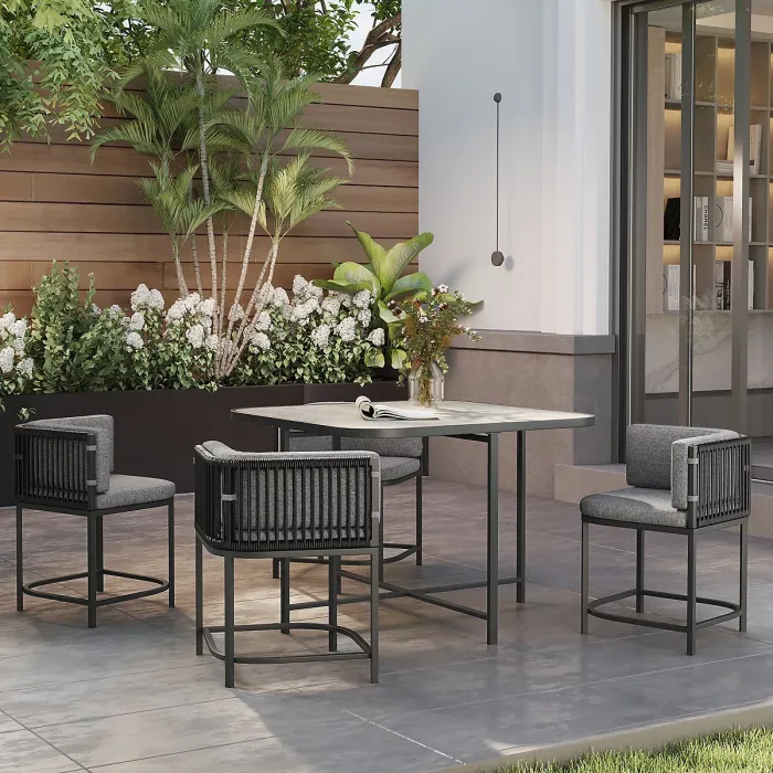 Outsunny 4 Seater Rattan Dining Set with Cushions, Charcoal Grey