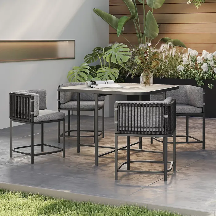 Outsunny 4 Seater Rattan Dining Set with Cushions, Charcoal Grey