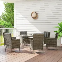 Outsunny 6 Seater Rattan Outdoor Dining Set with Cushions, Light Grey