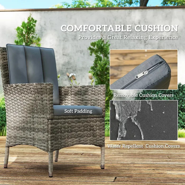 Outsunny 6 Seater Rattan Outdoor Dining Set with Cushions, Light Grey