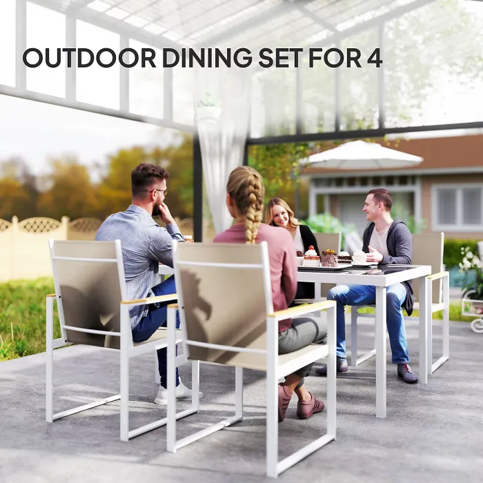 Outsunny 5 Piece Garden Table and Chairs with Tempered Glass Table Top