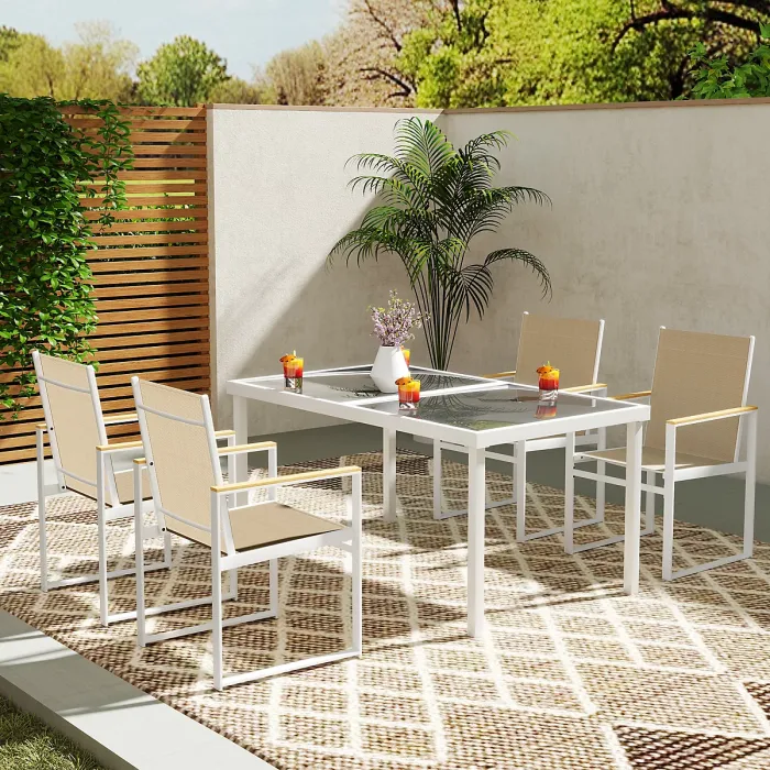 Outsunny 5 Piece Garden Table and Chairs with Tempered Glass Table Top