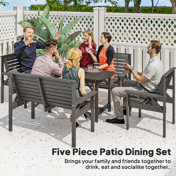 Outsunny 5PC Patio Dining Set Wooden Table and Chairs w/ Umbrella Hole Grey