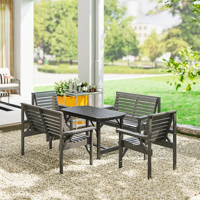 Outsunny 5PC Patio Dining Set Wooden Table and Chairs w/ Umbrella Hole Grey