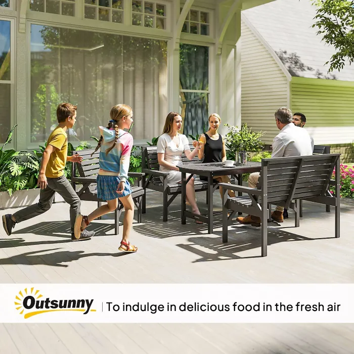 Outsunny 5PC Patio Dining Set Wooden Table and Chairs w/ Umbrella Hole Grey