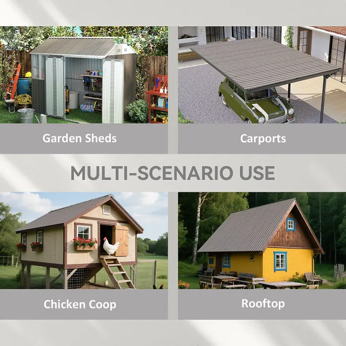 Outsunny Pack of 12 Metal Roofing Sheets for Greenhouse, Grey Wood Effect