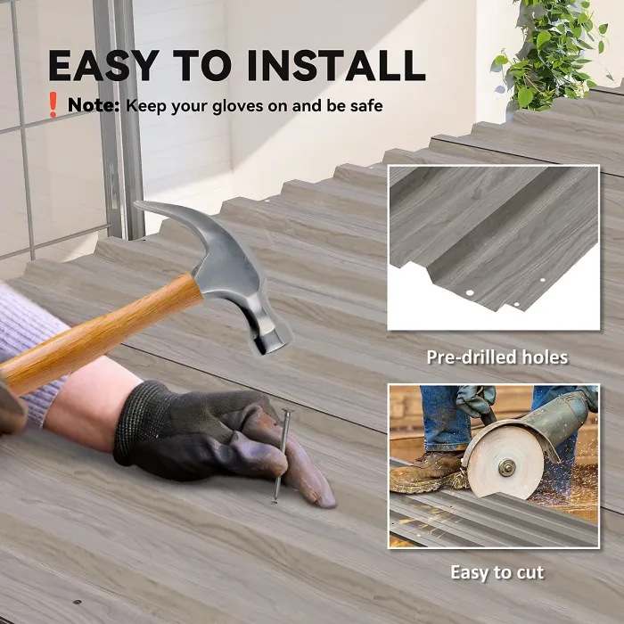 Outsunny Pack of 12 Metal Roofing Sheets for Greenhouse, Grey Wood Effect