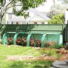 Outsunny Tunnel Greenhouse Steel Frame for Garden w/ Zipper Doors, Green