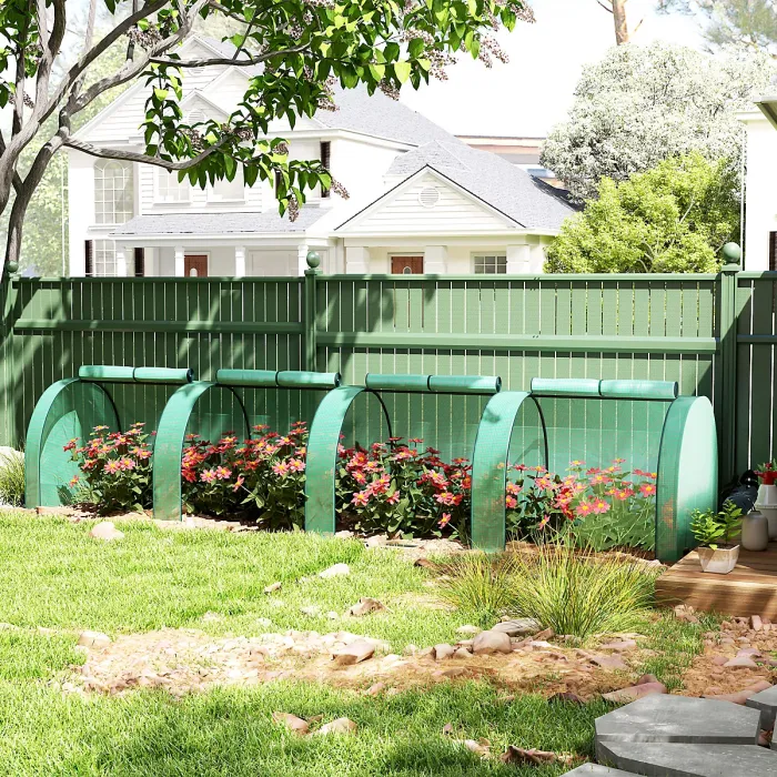 Outsunny Tunnel Greenhouse Steel Frame for Garden w/ Zipper Doors, Green