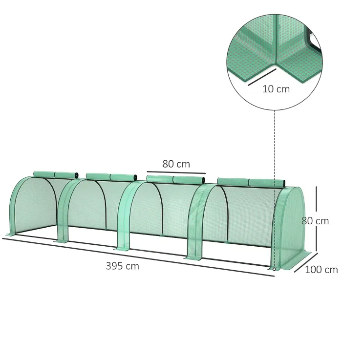 Outsunny Tunnel Greenhouse Steel Frame for Garden w/ Zipper Doors, Green