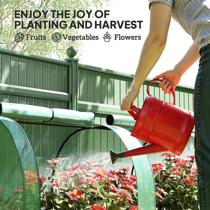 Outsunny Tunnel Greenhouse Steel Frame for Garden w/ Zipper Doors, Green