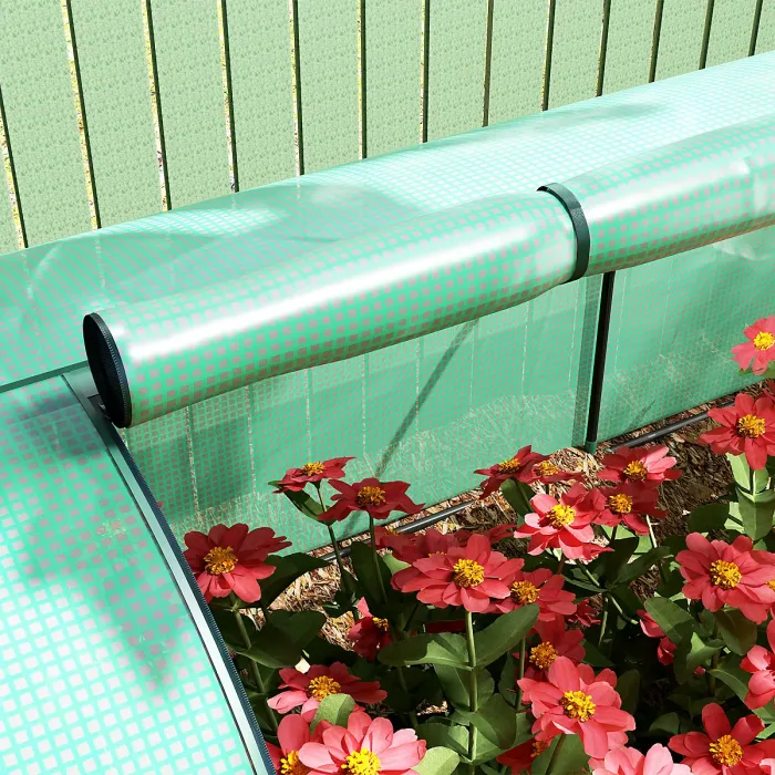 Outsunny Tunnel Greenhouse Steel Frame for Garden w/ Zipper Doors, Green