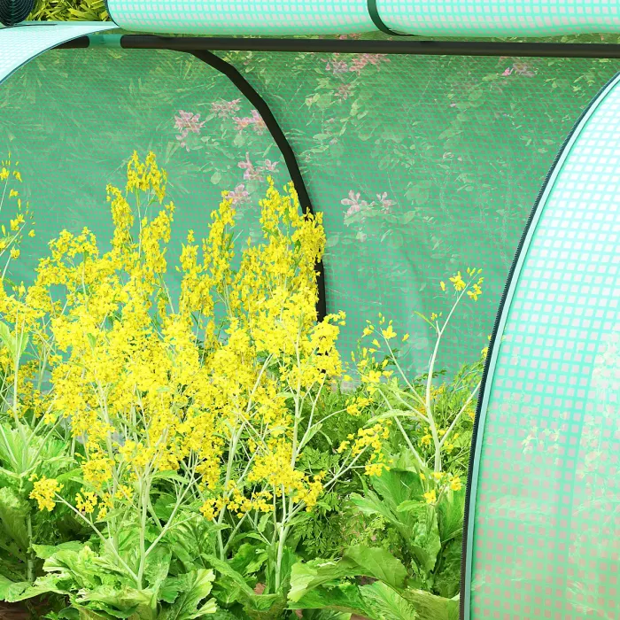 Outsunny Tunnel Greenhouse Steel Frame for Garden w/ Zipper Doors, Green