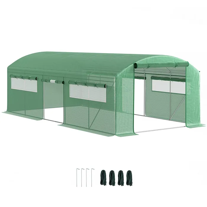 Outsunny Polytunnel Greenhouse with 3 Roll-up Doors, 6 x 3 x 2m, Green