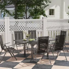 Outsunny 7 Piece Outdoor Dining Set w/ Extendable Table and 6 Folding Chairs