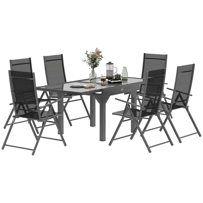 Outsunny 7 Piece Outdoor Dining Set w/ Extendable Table and 6 Folding Chairs