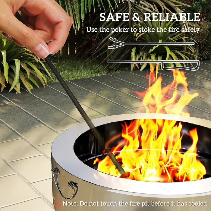 Outsunny Round Fire Pit with Grill Net, Stainless Steel Firepit, Silver