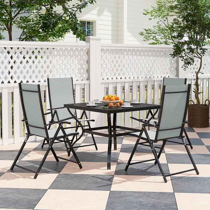 Outsunny 5 PCs Garden Dining Set, Folding Chairs and Metal Top Table, Grey