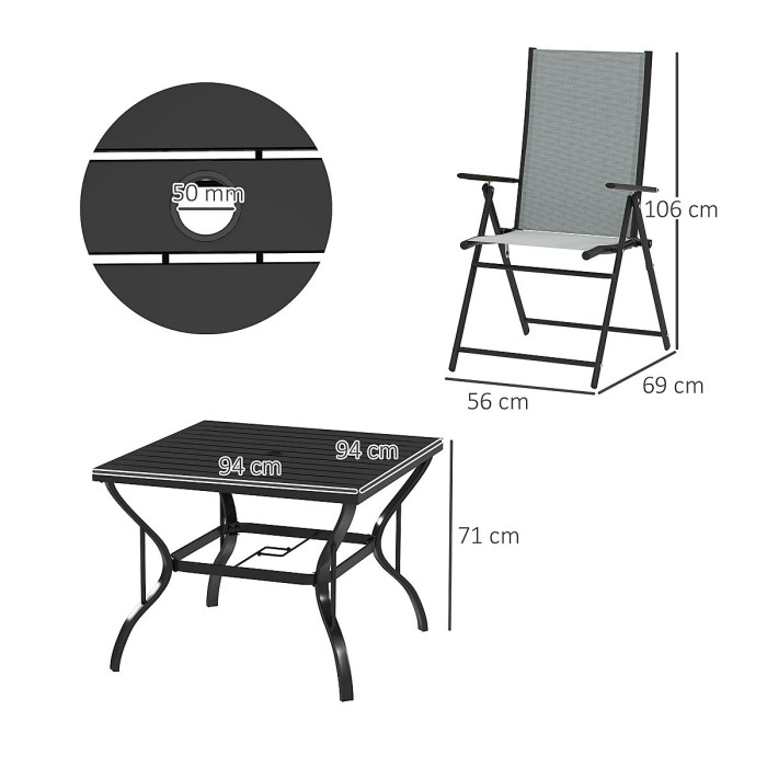 Outsunny 5 PCs Garden Dining Set, Folding Chairs and Metal Top Table, Grey