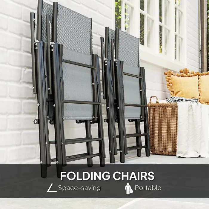 Outsunny 5 PCs Garden Dining Set, Folding Chairs and Metal Top Table, Grey