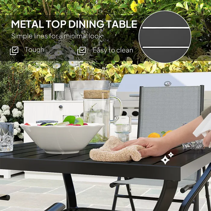 Outsunny 5 PCs Garden Dining Set, Folding Chairs and Metal Top Table, Grey