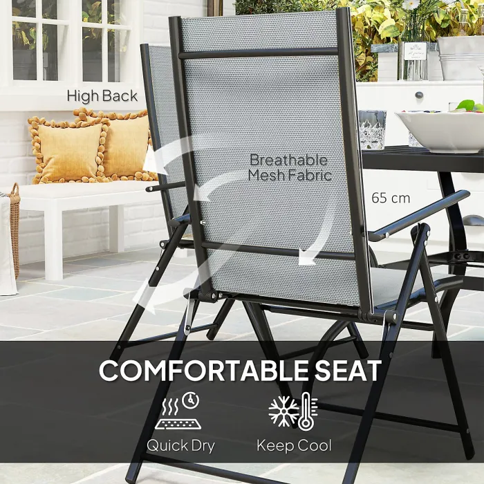 Outsunny 5 PCs Garden Dining Set, Folding Chairs and Metal Top Table, Grey