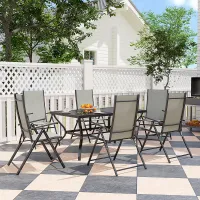 Outsunny 7 PCs Garden Dining Set, Folding Chairs and Metal Top Table, Khaki