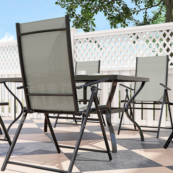 Outsunny 7 PCs Garden Dining Set, Folding Chairs and Metal Top Table, Khaki