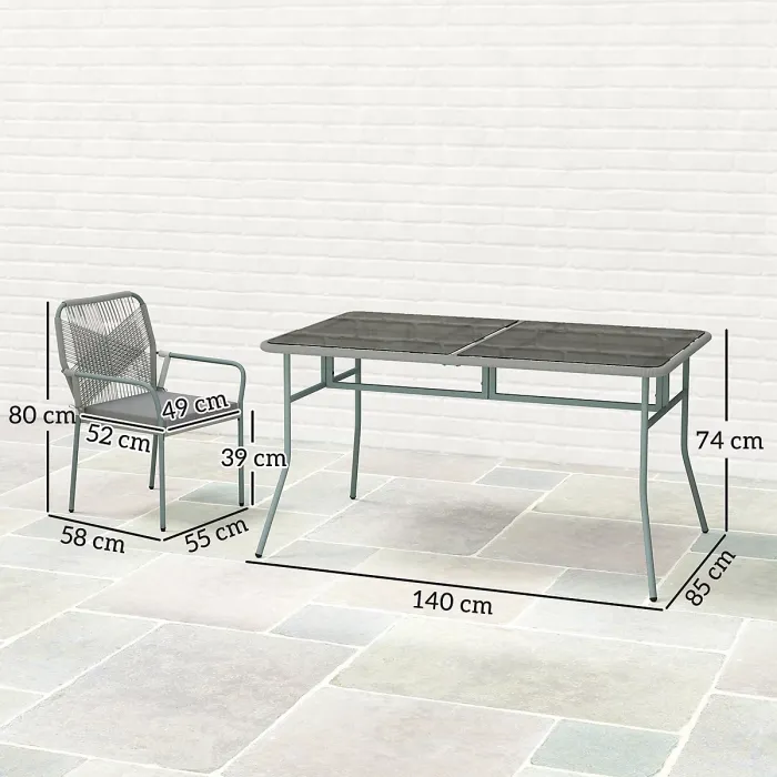 Outsunny 5 Piece PE Rattan Garden Dining Set with Cushions, Light Grey