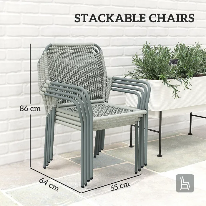 Outsunny 5 Piece PE Rattan Garden Dining Set with Cushions, Light Grey