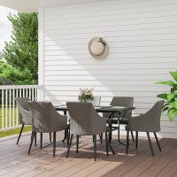 Outsunny 6 Seater Garden Furniture with Cushions, Parasol Hole, Grey