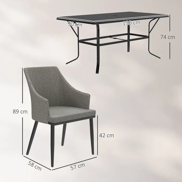 Outsunny 6 Seater Garden Furniture with Cushions, Parasol Hole, Grey