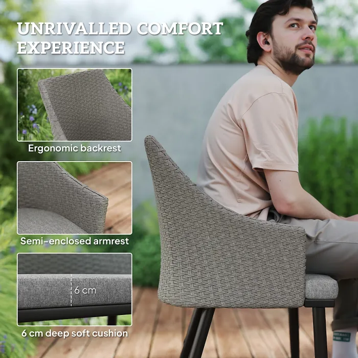 Outsunny 6 Seater Garden Furniture with Cushions, Parasol Hole, Grey