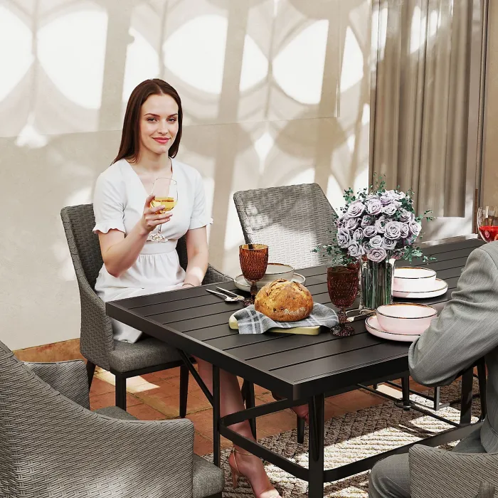 Outsunny 6 Seater Garden Furniture with Cushions, Parasol Hole, Grey