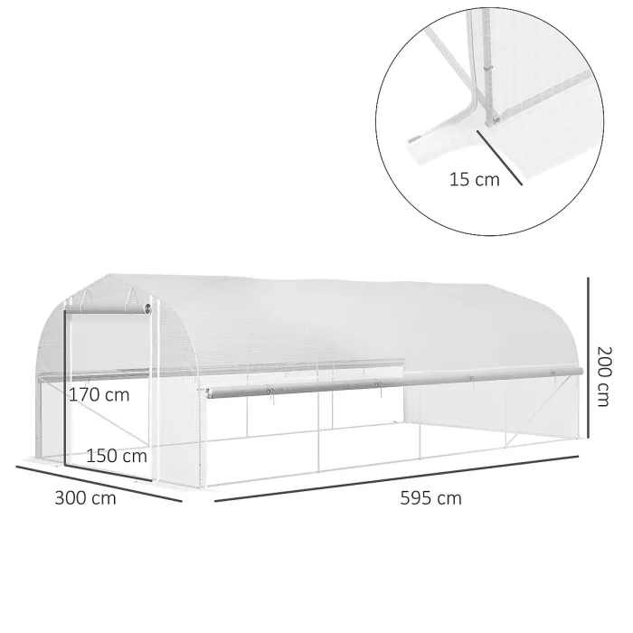 Outsunny Polytunnel Greenhouse W/ Roll-up Sidewalls, Mesh Door, 6 x 3 x 2m
