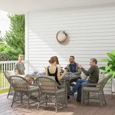 Outsunny 6 Seater Rattan Dining Set with Seat Back Cushions, Aluminium Frame