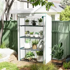 Outsunny 4 Tier Lean-to Mini Greenhouse with Reinforced PE Cover, Green
