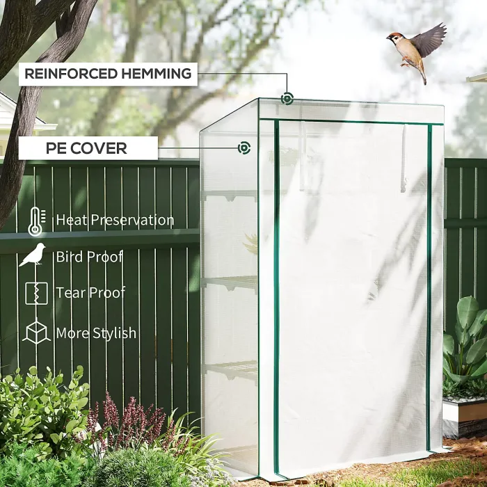 Outsunny 4 Tier Lean-to Mini Greenhouse with Reinforced PE Cover, Green