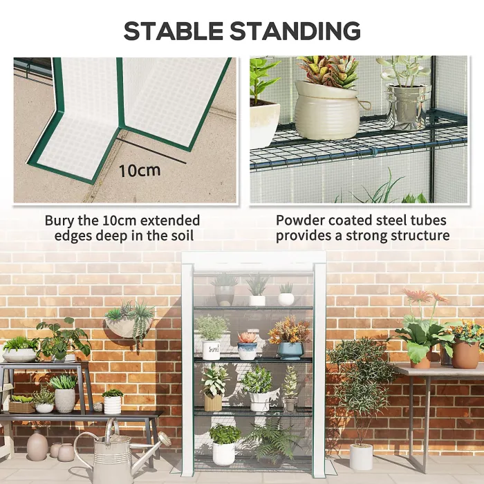 Outsunny 4 Tier Lean-to Mini Greenhouse with Reinforced PE Cover, Green